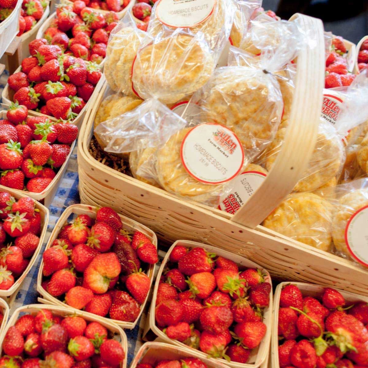 fresh picked strawberries and shortcakes for sale
